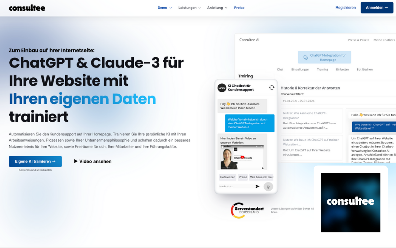ChatGPT & Claude mit eigenen Daten trainieren, Bild von Website, Referenz 